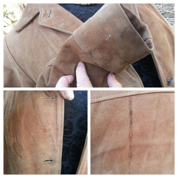 Vintage light brown distressed soft suede jacket 2 LG front patch pockets - Picture 8 of 8